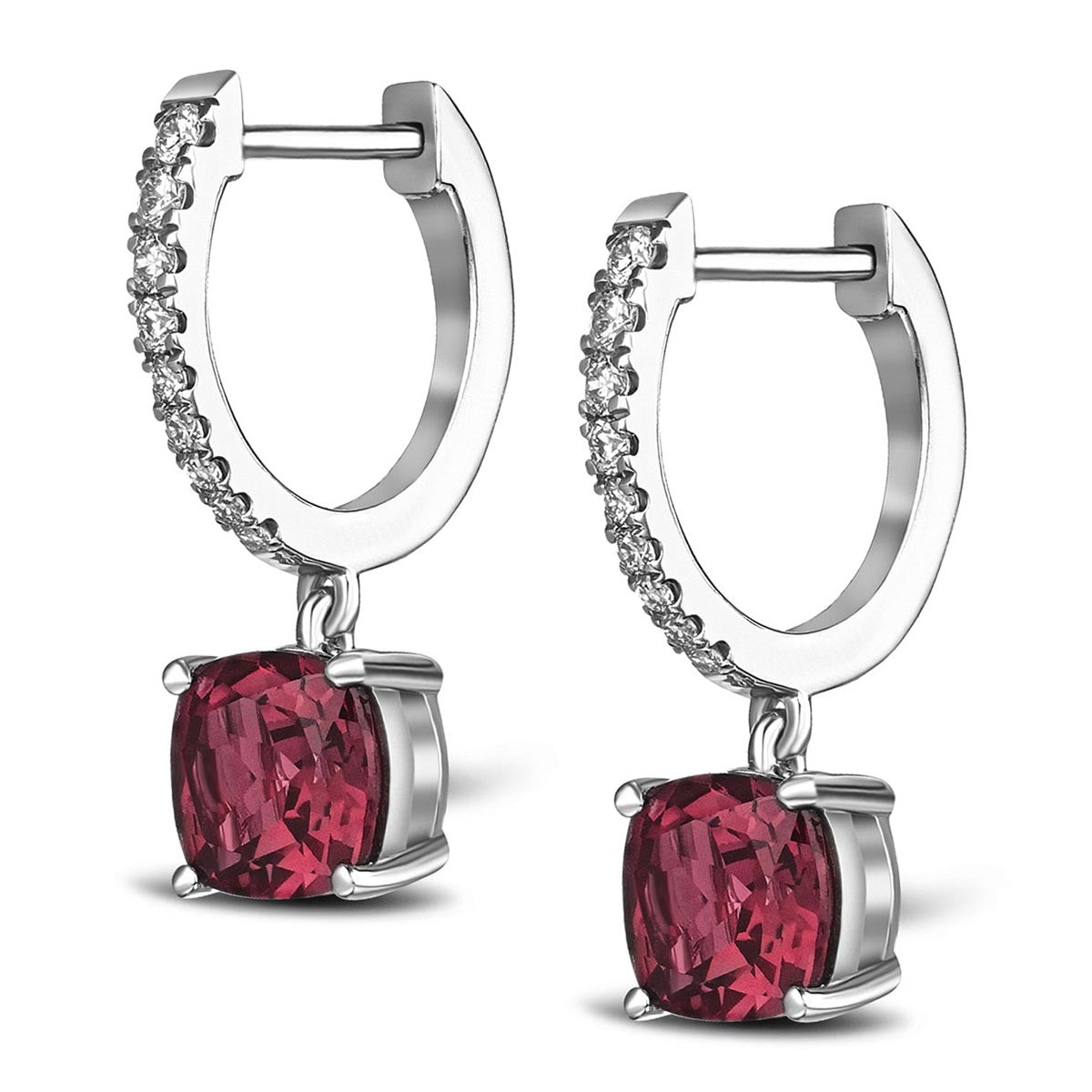 Astra 4.00ct Lab Ruby and Diamond Drop Cushion Cut Earrings in Silver